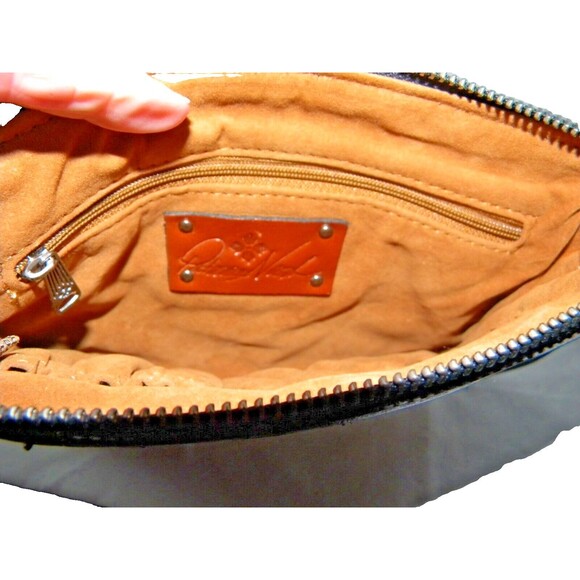 Patricia Nash Ebbe Woven Straw Cassini Leather Wristlet Striped Black - Picture 8 of 13